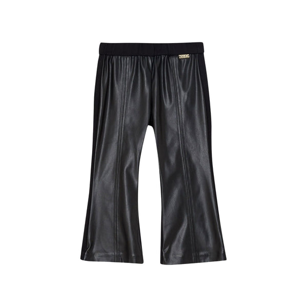 Girls Black Coated Fabric And Stretch Blend Trouser