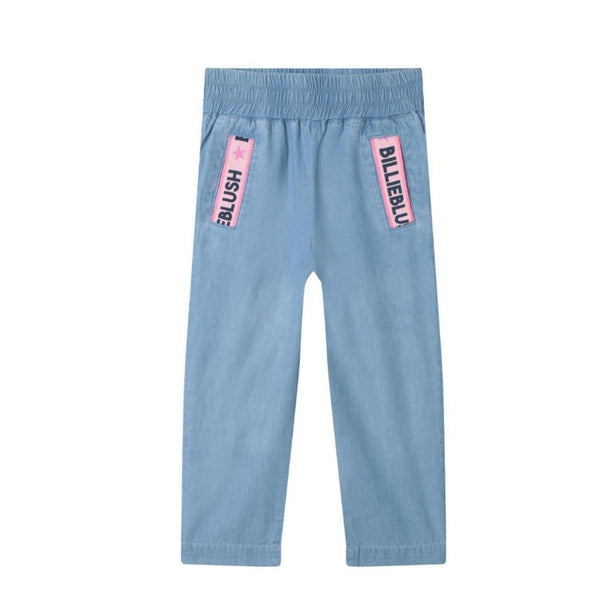 Girls Blue Cotton Logo Jogger