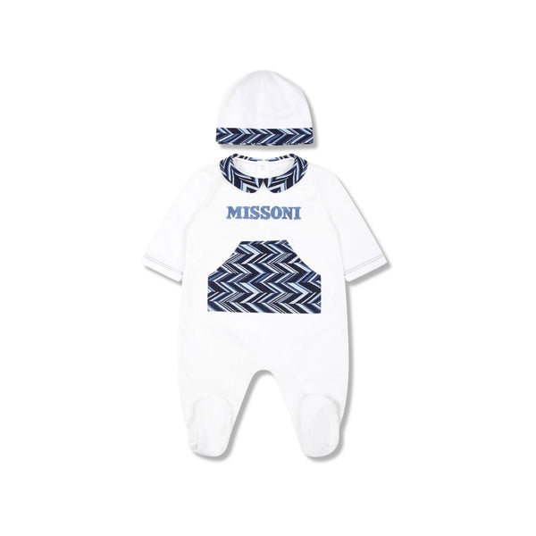 Baby Boys White Zigzag Romper ( Set of 2 )