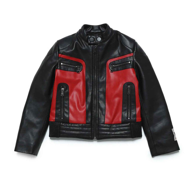 Boys Black Colorblock Leather Biker Jacket