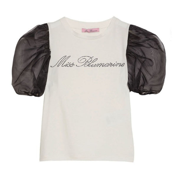 Girls White Floral Detail Logo Cotton T-Shirt