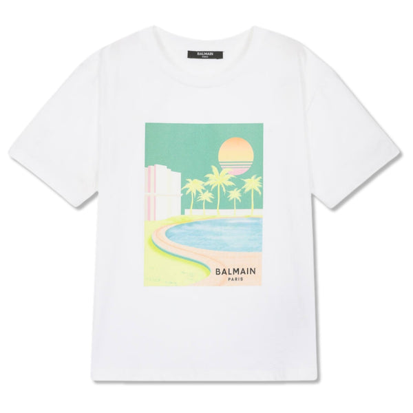 Unisex White Cotton Sunset T-Shirt