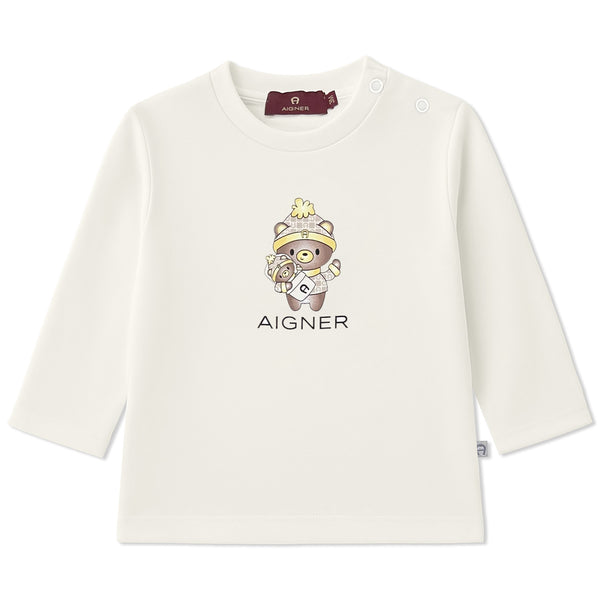 Baby Girls White Teddy Bear Logo-Print T-Shirts