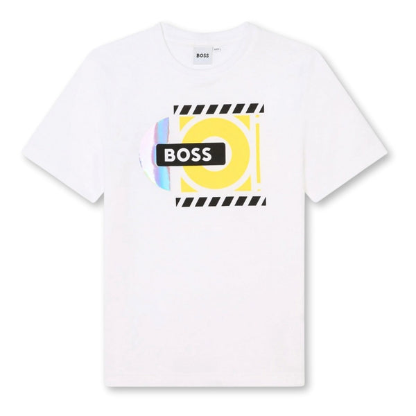 Boys White Logo-Print Cotton T-shirt