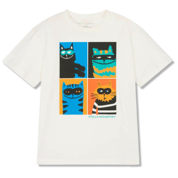 Boys Ivory Cotton Cat Print T-Shirt