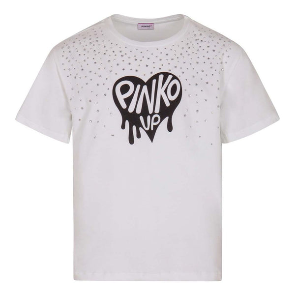 Girls White Logo-Print Half Sleeves T-Shirt