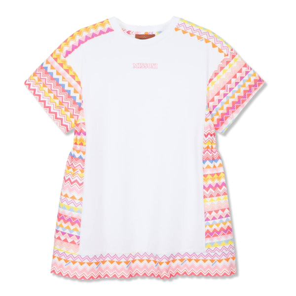 Girls White & Pink Zigzag Cotton Dress
