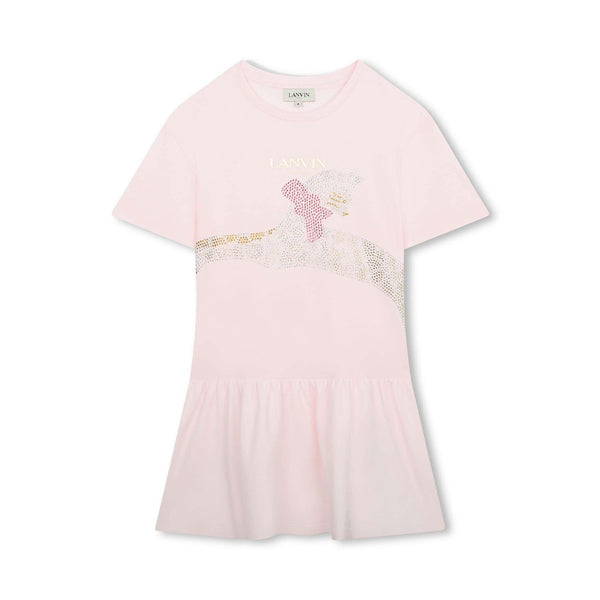 Girls Light Pink Cotton Rhinestone Dress