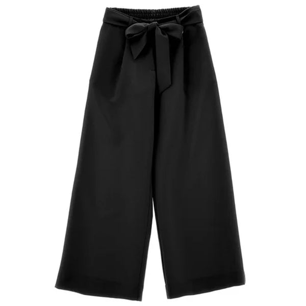 Girls Black Belted Wide Leg Trousers