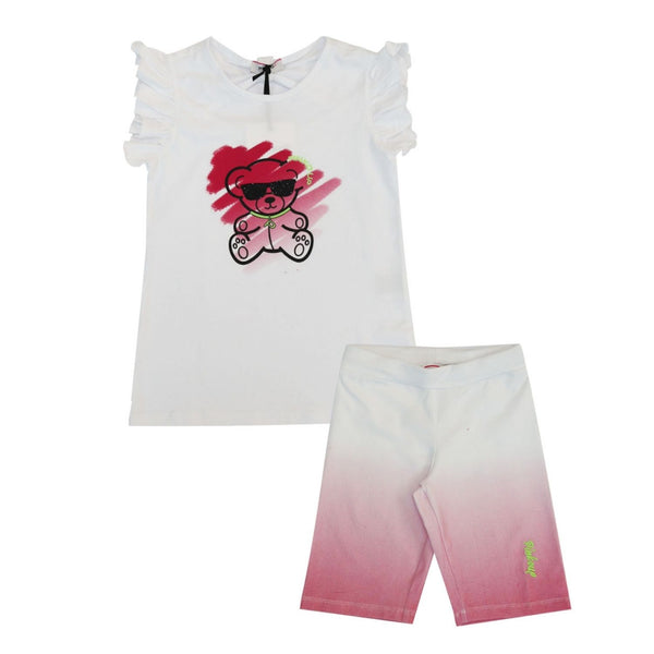 White Ruffled Printed Top With Shorts