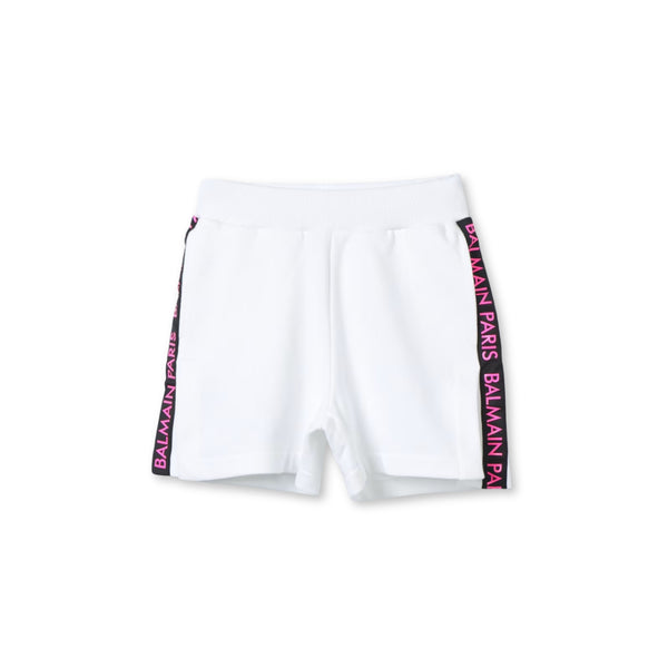 Girls White Logo-Stripes Cotton Shorts