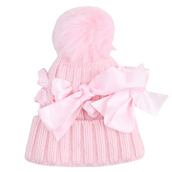 Girls Pink Bow Knitted Caps