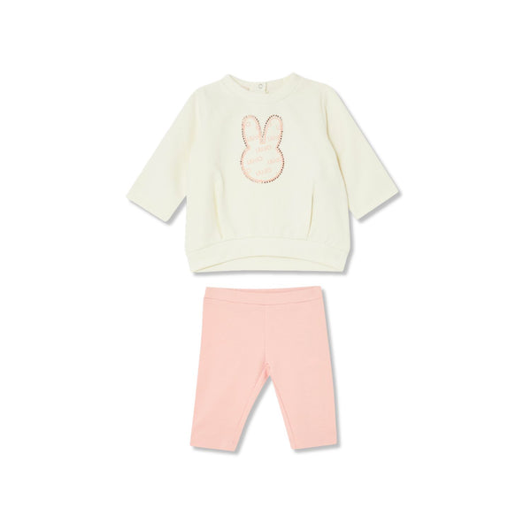 Girls Ivory & Pink Graphic Motif Logo Leggings Set