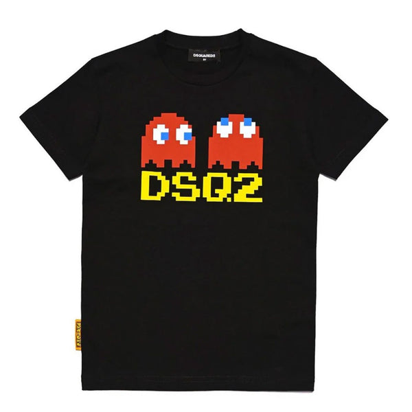 Kids Black Graphic-Print Cotton T-shirt