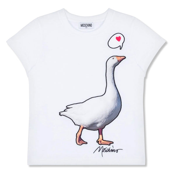 Girls White Goose-Embroidered T-shirt