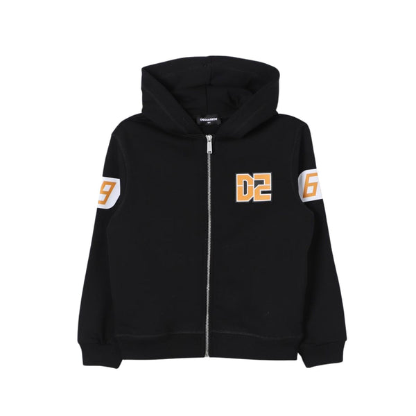 Boys Black DQ2 Logo-Print Zip-Up Hoodie