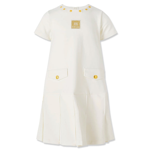 Girls White Logo-Patch Dresses