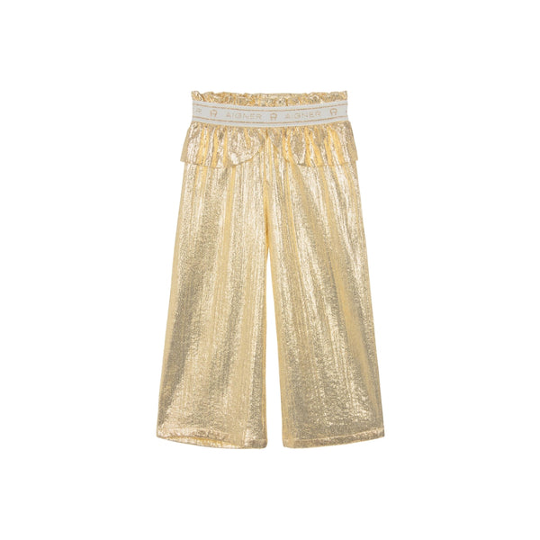 Girls Metallic Gold Peplum Trousers