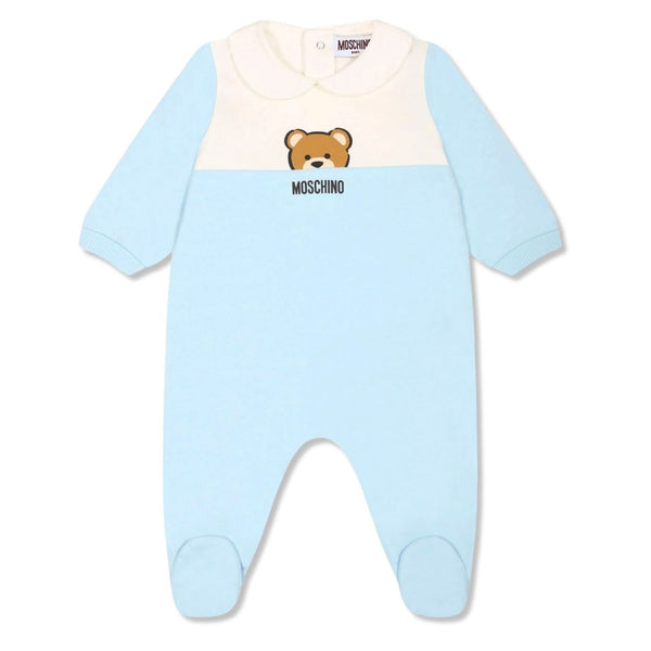 Baby Boys Blue & White Logo-Print Romper