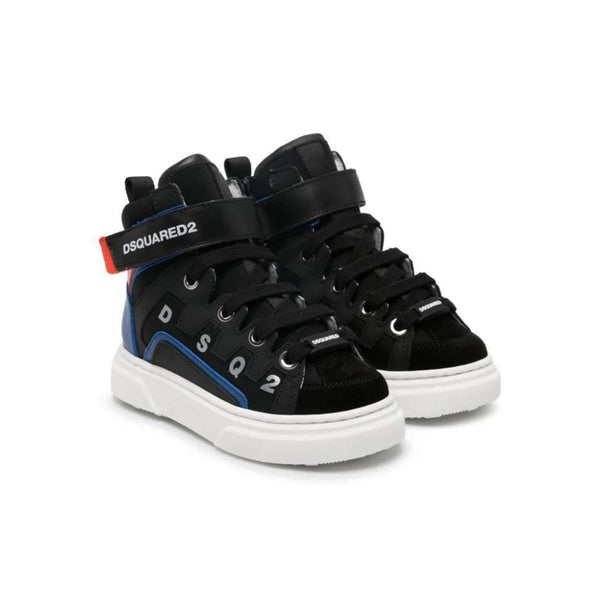 Boys Black Logo-Print Leather Sneakers