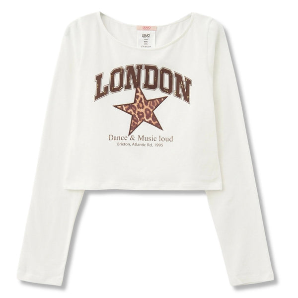 Girls White Star-Patch Crop Top