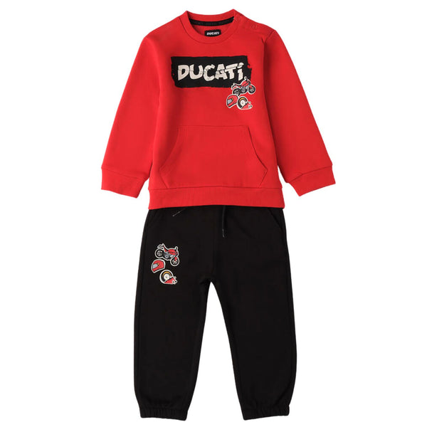 Baby Boys Red & Black Logo-Print Trouser Set