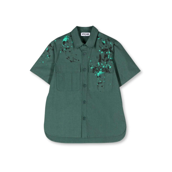 Boys Dark Green Logo-Print Shirt