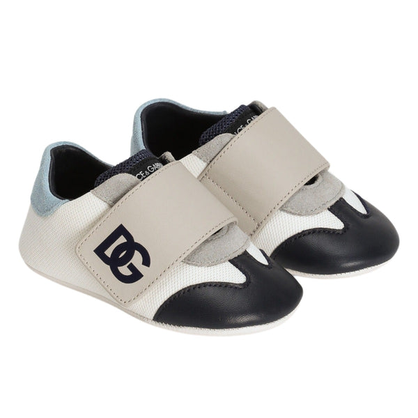 Baby Boys White & Blue Leather Pre-Walker