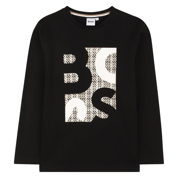 Boys Black Disjointed Logo-Print T-Shirt