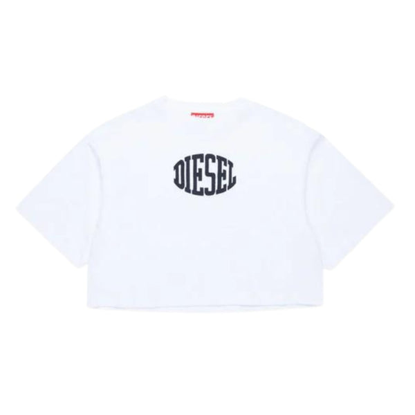 Girls White Puffy Logo Print T-Shirt