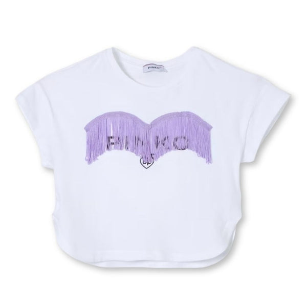 Girls White Cotton T-Shirt With fringes