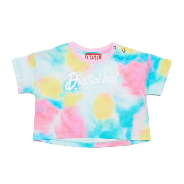 Cropped Jersey T-Shirt With Multicolor Bubble Allover