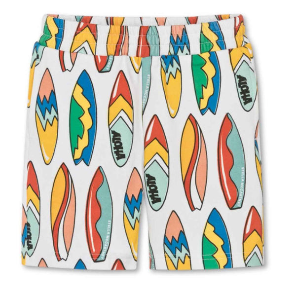 Boys White Surfboard Print Cotton Shorts
