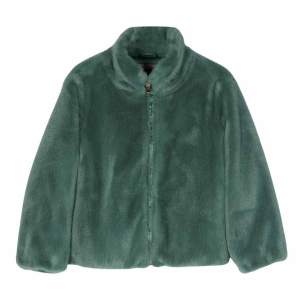 Girls Green Zip-Up Faux-Fur Jacket