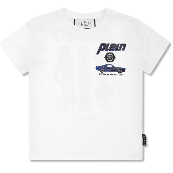Boys White Racing Car-Print Cotton T-Shirt