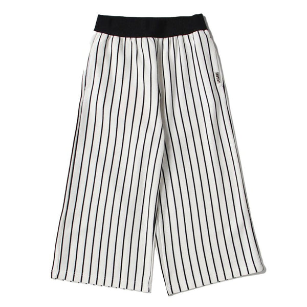 Girls White & Black Cotton Trouser