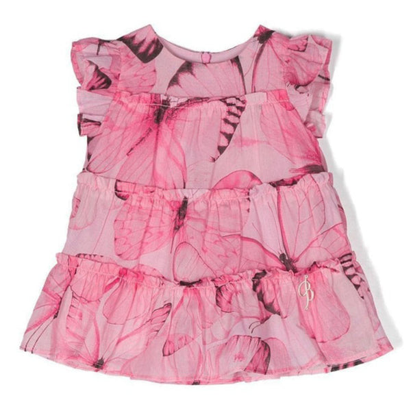 Girls Pink Butterfly Printed Dress