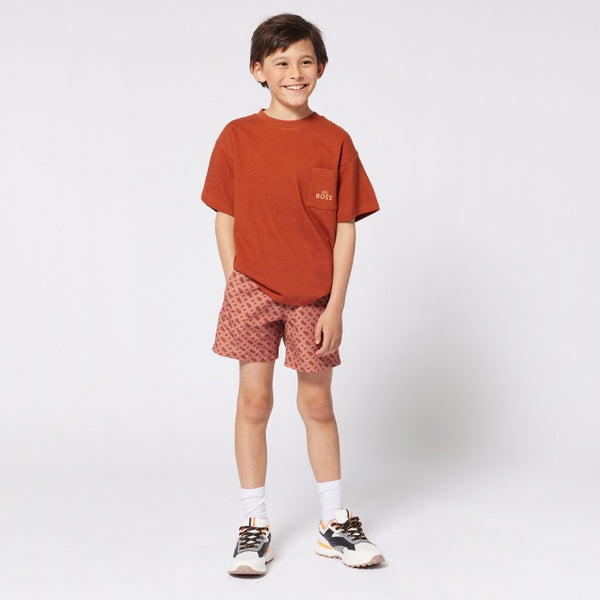 Boys Red Double B-Print Swim Shorts