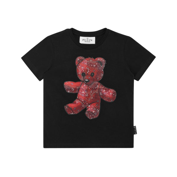 Unisex Black Teddy-Print Cotton T-Shirt