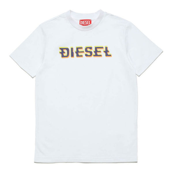 Boys White Logo Print Half Sleeves T-Shirt
