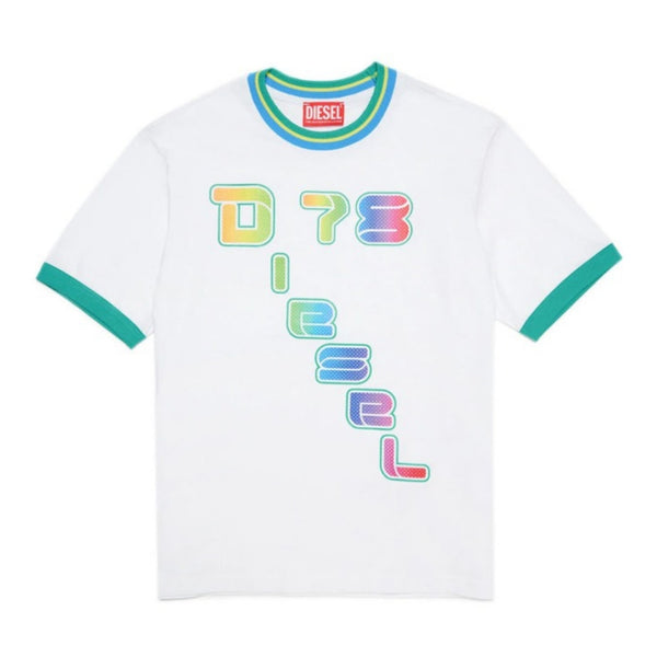 White Basketball T-Shirt With Rainbow Logo And Fit Over