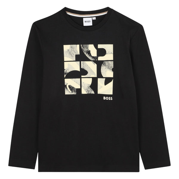 Boys Black Contemporary Logo-Print T-Shirt