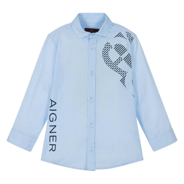 Boys Blue Logo-Print Cotton Shirt