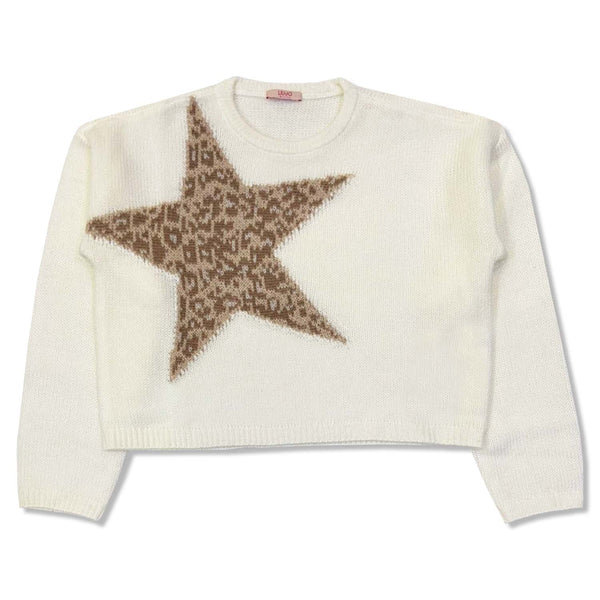 Girls Cream Star-Print Knitted Sweater