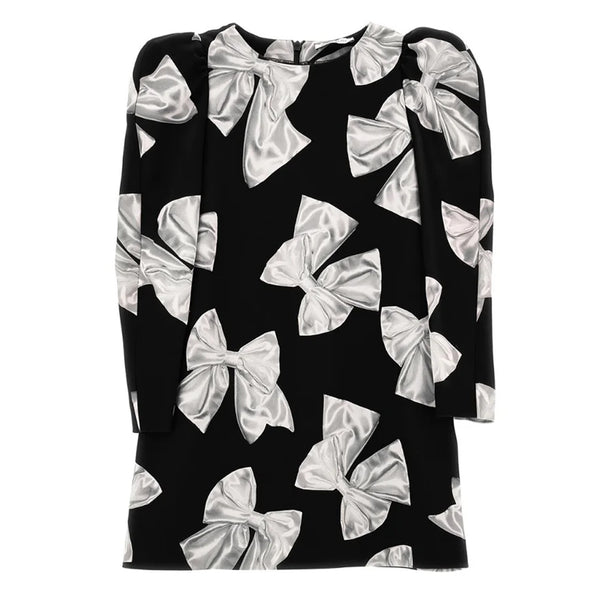 Girls Black Bow-Print Cotton-Blend Dress