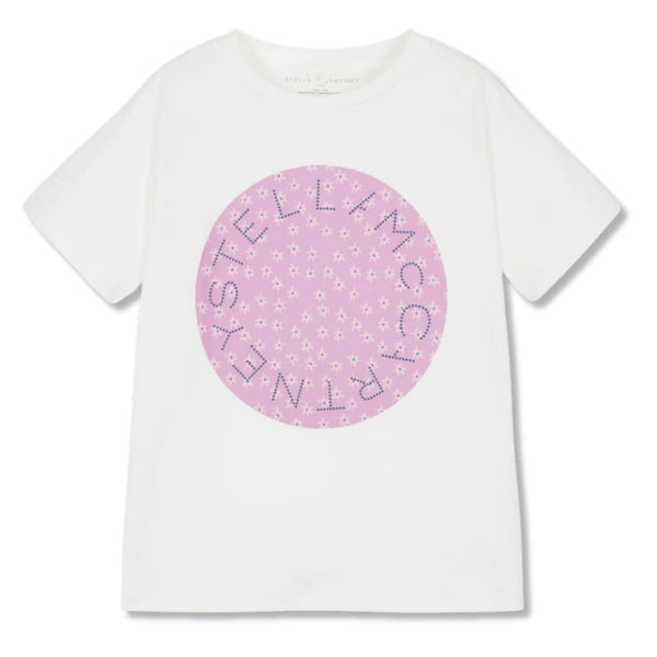 Girls White Flower Logo Print T-shirt