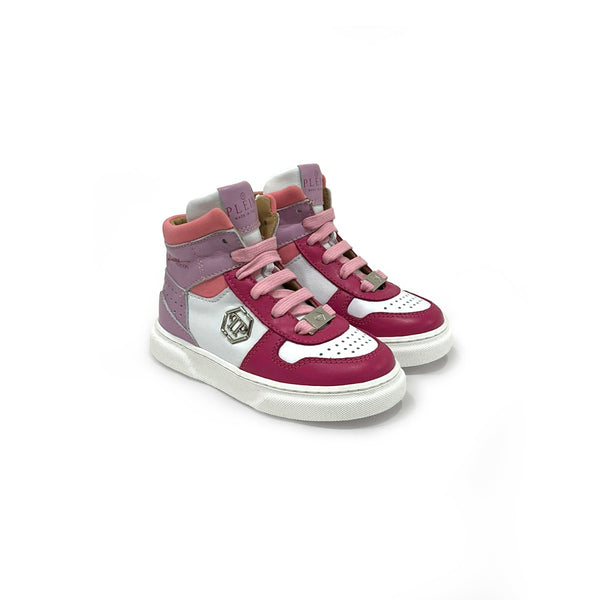 Girls White and Pink Leather Trainers