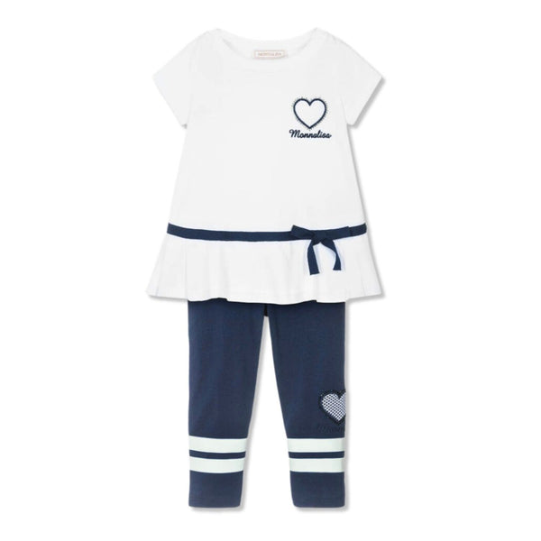 Girls Blue & White Cotton Leggings Set