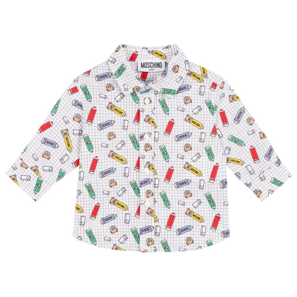 Baby Boys White Graphic-Print Check Shirts