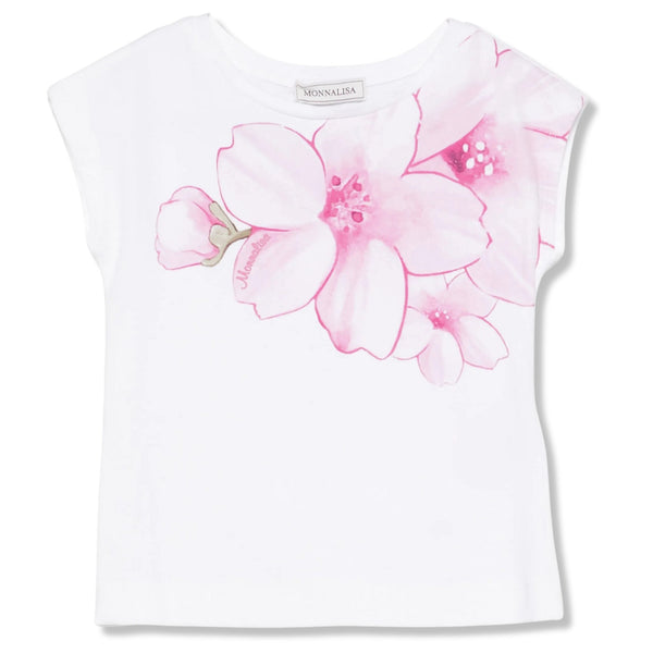 Girls White Floral-Print T-shirt